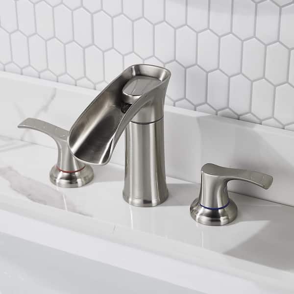 8 in. Widespread Double-Handle Bathroom Faucet with PEX Supply Line 3-Hole Vanity Sink Faucet Spout in Brushed Nickel