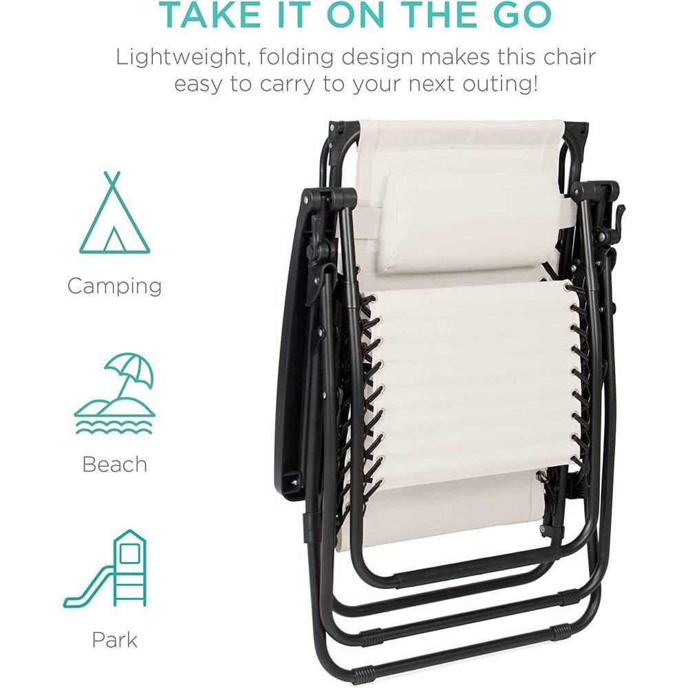 Ivory Folding Zero Gravity Outdoor Recliner with Canopy and Tray