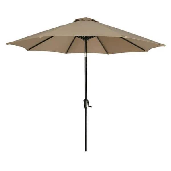 9 ft. Stainless Steel Cantilever Market Solar Tilt Half Patio Umbrella in Heather Beige SunUmbrella