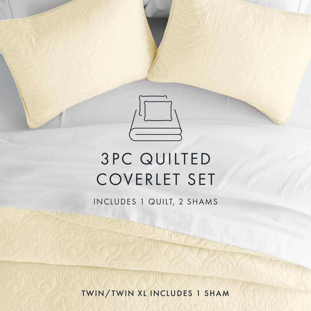 Yellow Twin Microfiber Quilted Coverlet Set
