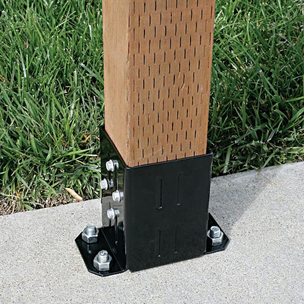 Fence Post Base 4 x 4 Cement Concrete Installation Anchor 12-Gauge Steel Black 