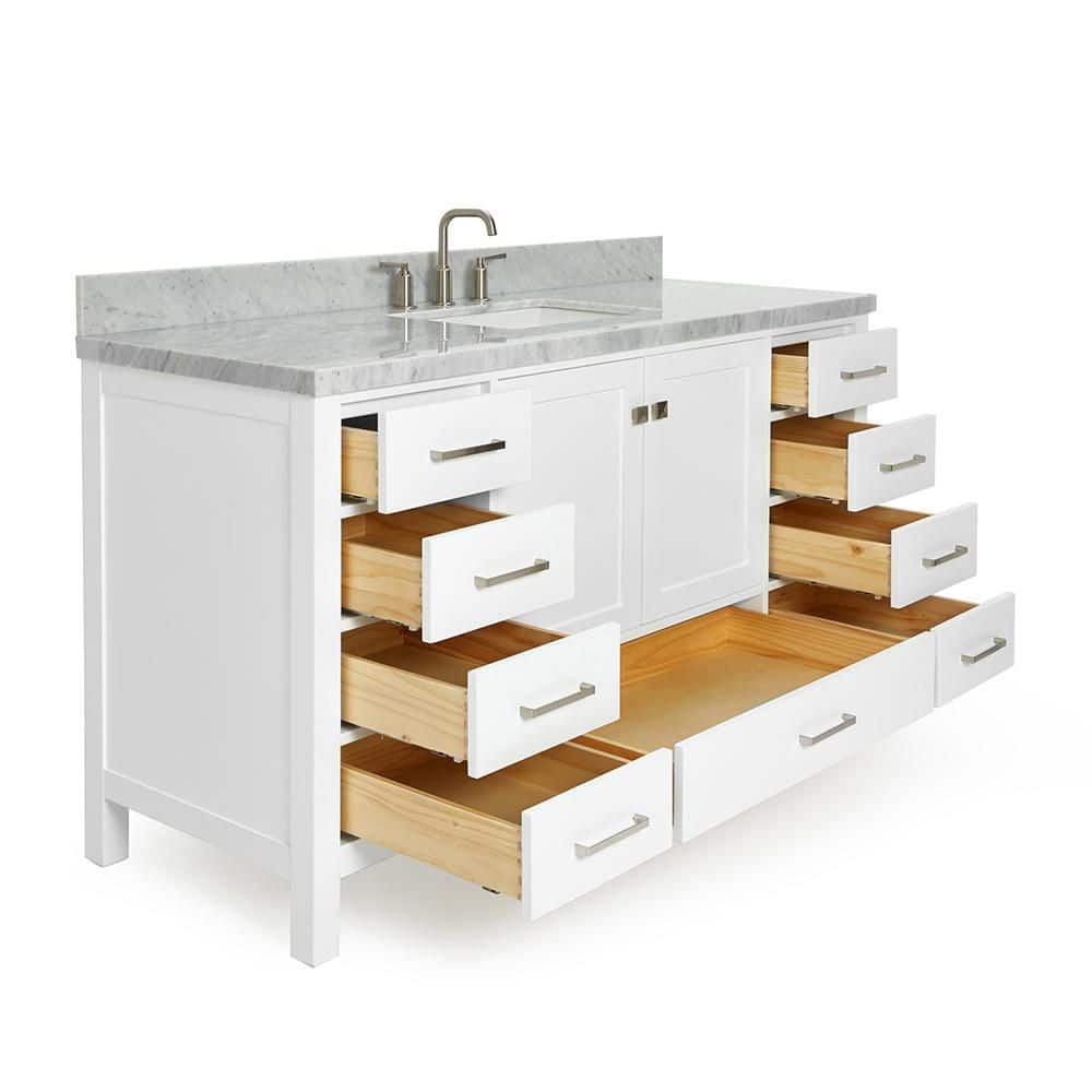 Cambridge 61" White Marble Top Single Vanity with Storage