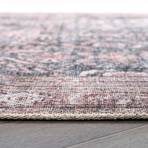 Amber Charcoal 9 ft. x 12 ft. Vintage Inspired Machine Washable Non Slip Area Rug