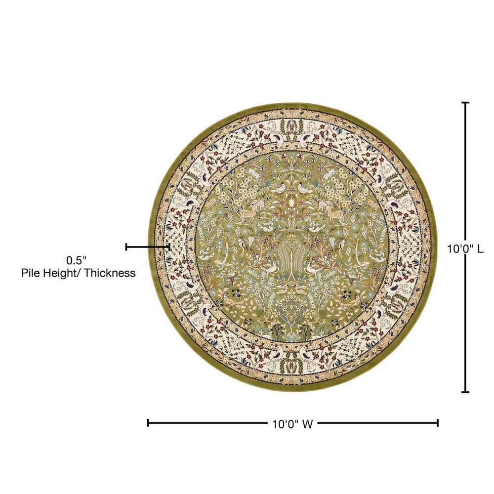 Green Round Stain-Resistant Synthetic Area Rug