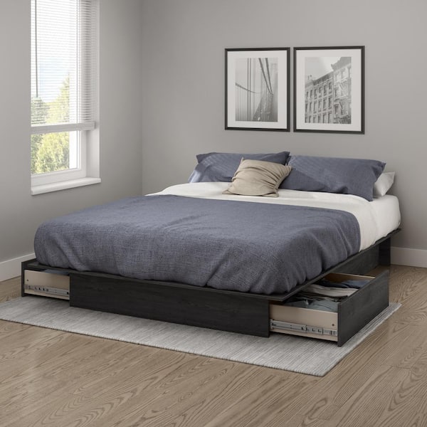 Step One Gray Oak Queen Platform Bed with Storage