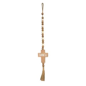 Wood Bead Garland with Thankful Cross Decorative Sign