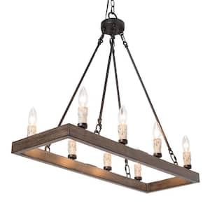 8-Light Brushed Aged Silver and Wooden Texture Island Chandelier