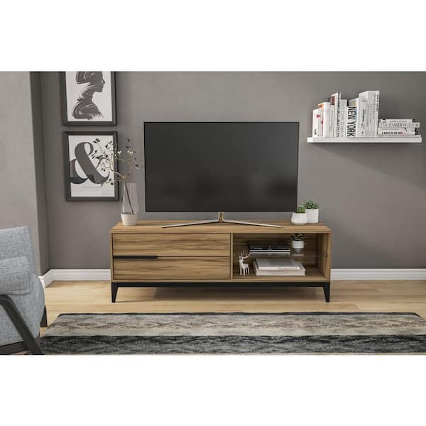 Unbranded Melrose 59 in. Light Brown TV Stand with 2-Drawers Fits TVs up to 65 in.