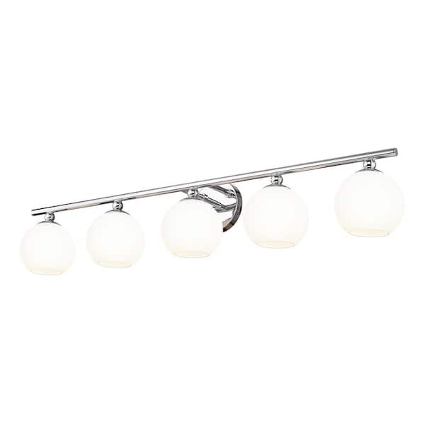 Unbranded - Neoma 38.25 in. 5-Light Chrome Vanity Light with Opal Etched Glass Shade with No Bulbs Included