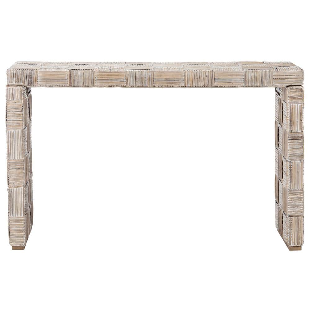 Adkin Whitewashed Rattan and Mango Wood Rectangular Console Table