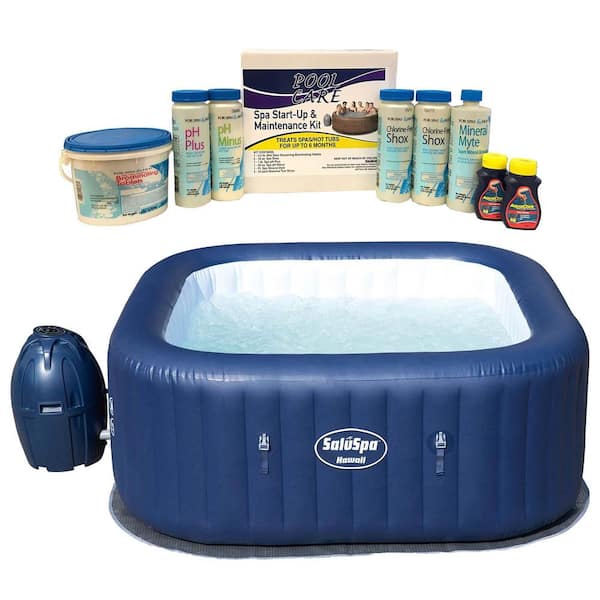 Bestway SaluSpa Hawaii 4-Person Inflatable Hot Tub and Qualco 6-Month Chemical Kit
