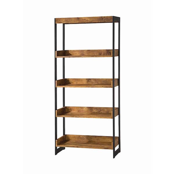 Coaster 7.87 in. Antique Nutmeg/Gunmetal Metal 4-shelf Etagere Bookcase with Open Back