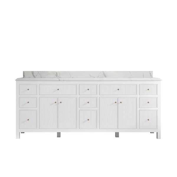 Willow Collections Sonoma 84 in. W x 22 in. D x 36 in. H Double Sink Bath Vanity in White with 1.5" Calacatta Quartz Top