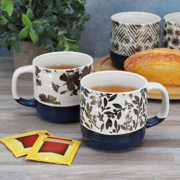 Spruce Garden Assorted 4 Piece 17 Ounce Stoneware Mug Set in Blue Gibson Home