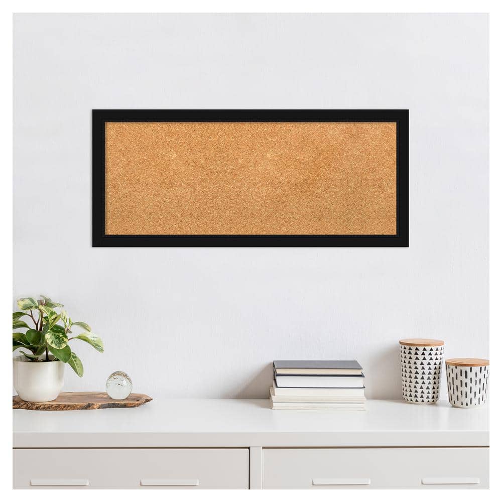 Natural Cork Bulletin Board with Black Plastic Frame, 14" x 32"