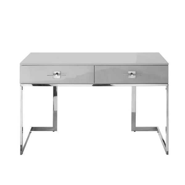 Nicole Miller 23.6 in. Rectangular Light Gray/Chrome 2 Drawer Executive Desks with Steel Frame