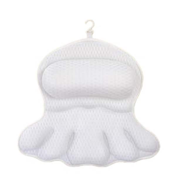 Bathtub Pillow with 4D Air Mesh, 6 Suction Cups for Head Neck and Back Support in White