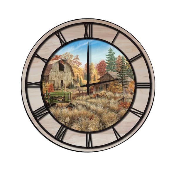 Unbranded "Deer Valley" Woodgrain Accent and Black Numbers Imaged Wall Clock