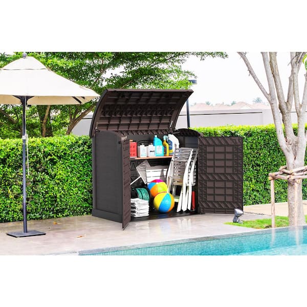 Store-away 317 Gal. 4 ft. 9 in. x 2 ft. 8 in. x 4 ft. 1 in. Brown Resin Horizontal Storage Shed Arc Lid Deck Box