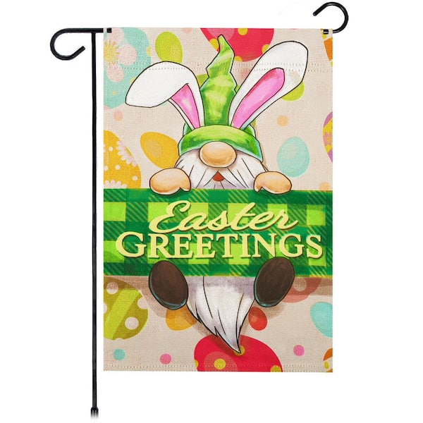 G128 1 ft. x 1.5 ft. Polyester Happy Easter Gnome Greetings Printed 2-Sided Garden Flag Printed