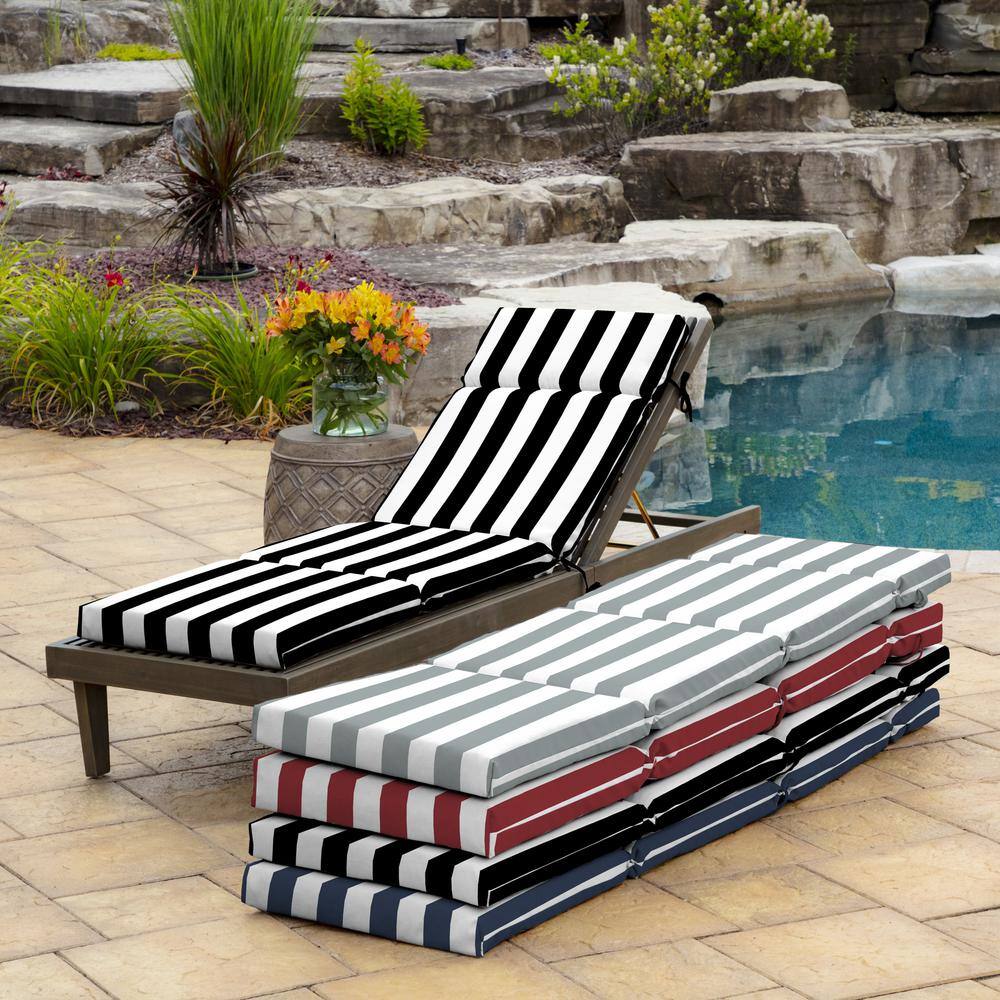 Black and White Striped Outdoor Chaise Lounge Cushion, 72 x 21 inches