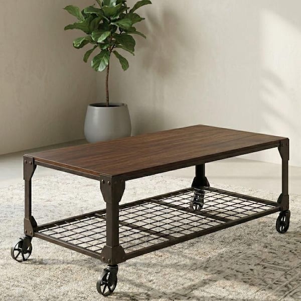 William's Home Furnishing Zosia 52 in. Dark Oak Rectangle Glass