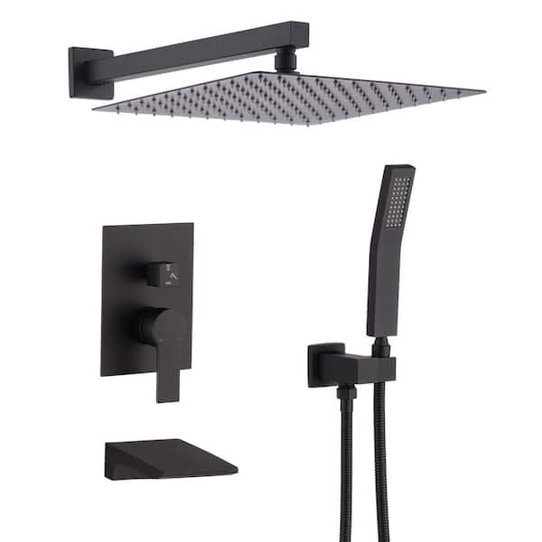 Unbranded Single Handle 2-Spray Patterns 2 Showerheads Shower Faucet Set 1.8 GPM with High Pressure Hand Shower in Matte Black