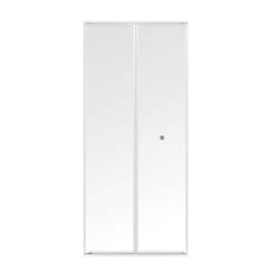 30 in. x 80.5 in. Full Beveled Mirrored Glass Hollow Core White Finished Metal Bifold Door with Hardware