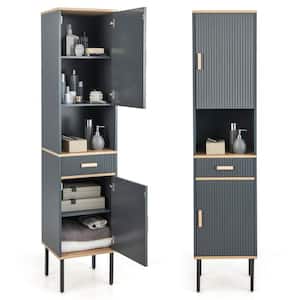 16 in. W x 14 in. D x 70 in. H Gray Linen Cabinet with Doors Cabinet, Open Compartment and Drawer