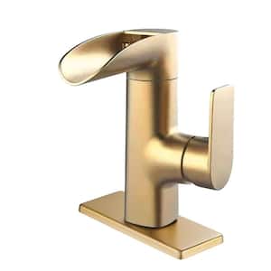 Waterfall Single Handle Single Hole Bathroom Faucet in Brushed Gold