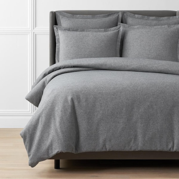 The Company Store Legends Hotel Bromley Yarn-Dyed Velvet Smoke Queen Cotton Flannel Duvet Cover
