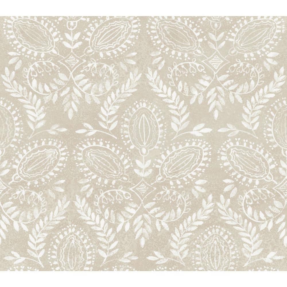 Off White Laurel Damask Washable Wallpaper Roll