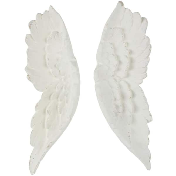 Litton Lane White Magnesium Oxide Ceramic Carved Wings Bird Wall Sculpture (Set of 2)