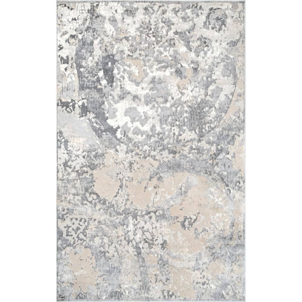 Gray Abstract Synthetic Easy Care 3' x 5' Area Rug