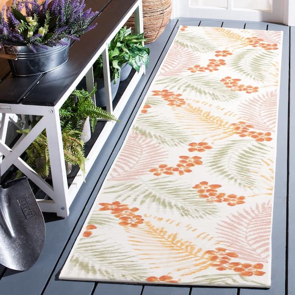 Sunrise Ivory/Rust Sage 2 ft. x 8 ft. Oversized Tropical Reversible Indoor/Outdoor Runner Rug