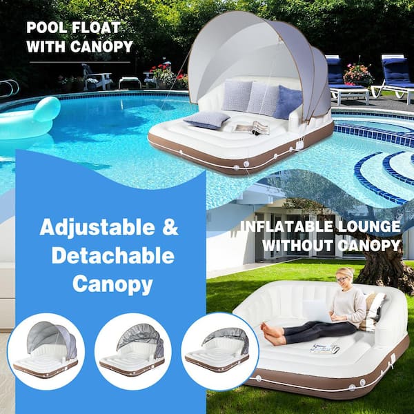 PREMIUM Large Canopy Island Inflatable Lounge Pool Float Floating Bed Lounger 