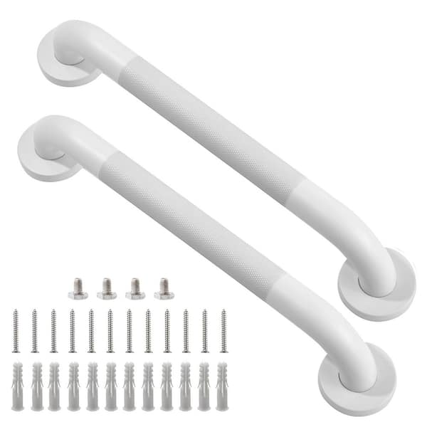 NVNOO 16 in. x 1.25 in. Dia 304-Stainless Steel Anti-Slip Shower Grab Bars for Seniors Elderly, White (2-Pack)