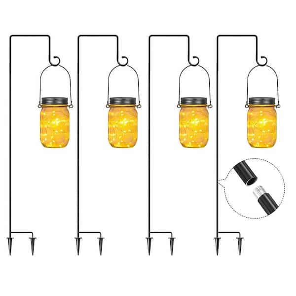 Angel Sar 2.6 ft. to 5.1 ft. Adjustable Outdoor Garden Hooks Flagpole and 4-Piece Outdoor Hanging Jar Light With 20 LEDs (4-Piece)