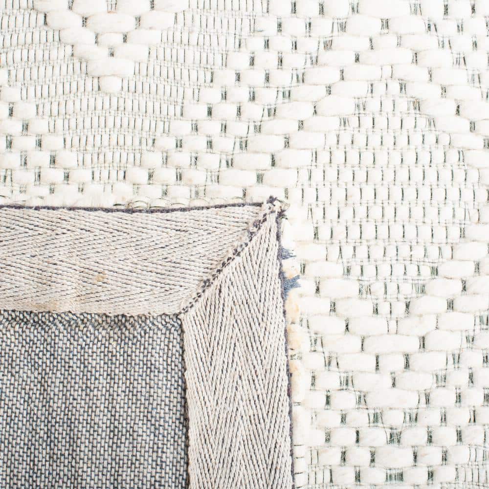Ivory Geometric Handwoven Wool Square Area Rug