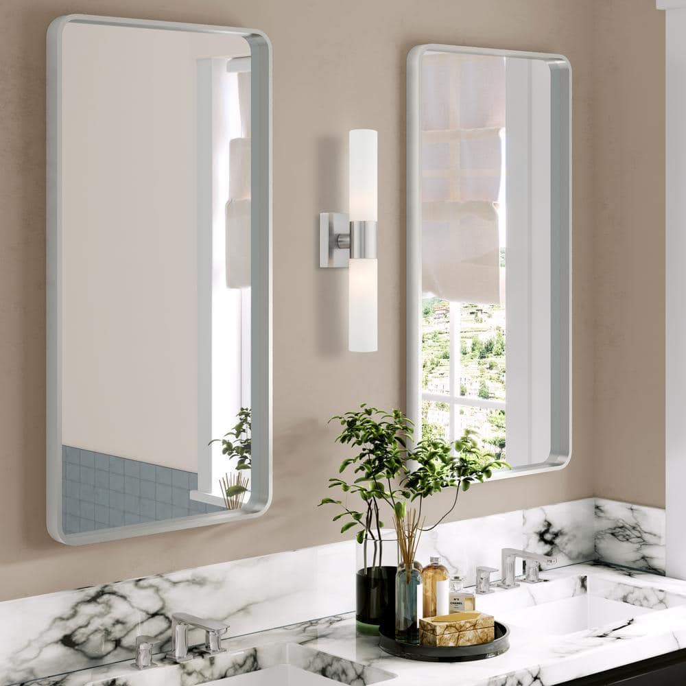 Aero Brushed Nickel 2-Light Outdoor Vanity with Etched Opal Glass
