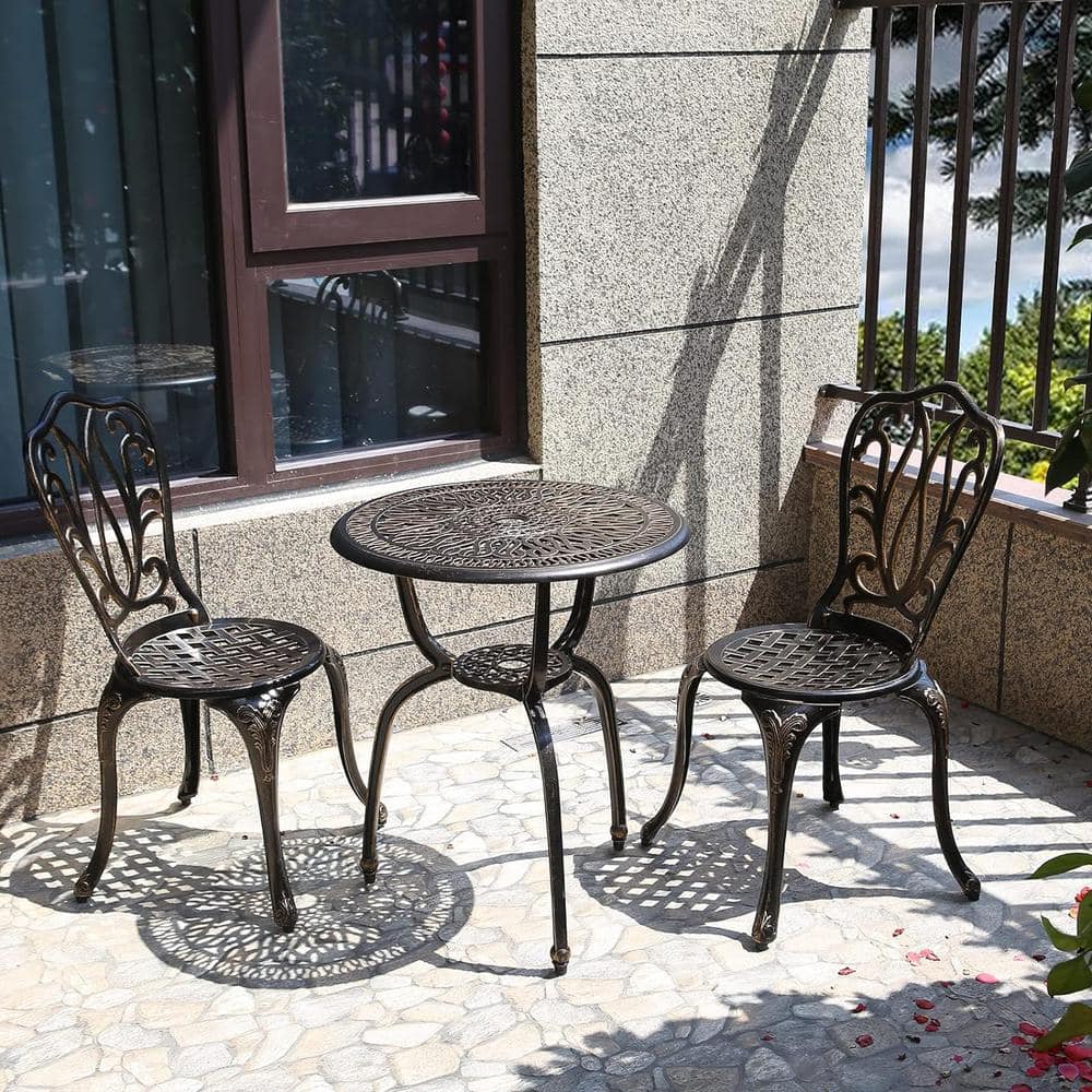 Antique Copper Cast Aluminum 3-Piece Outdoor Bistro Set
