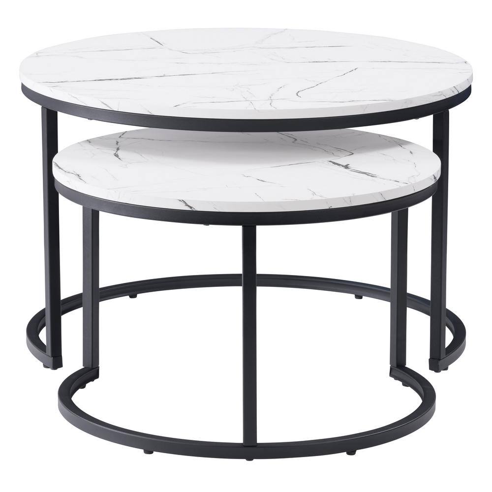 Elegant Round Nesting Coffee Tables with Wood & Marble Finish