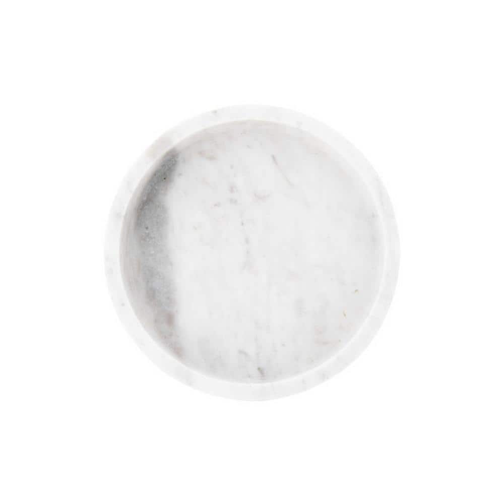 Elegant Minimalist White Marble Round Tray, 8"