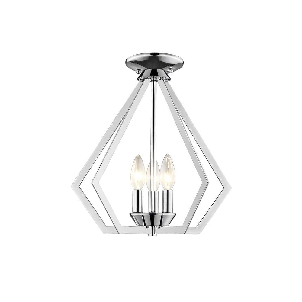 Triangular Prism Polished Chrome Mini Chandelier with Crystal Candles