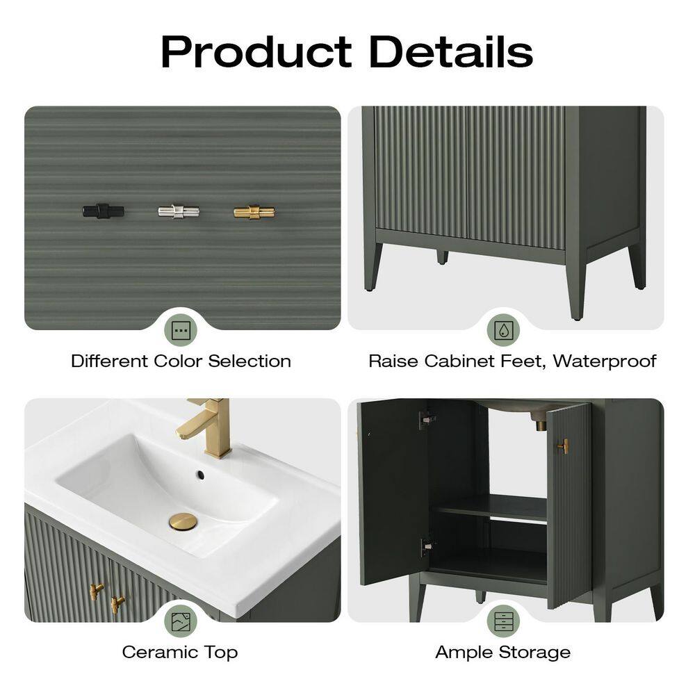 30" Green and Gold Poplar Wood Single Sink Bathroom Vanity