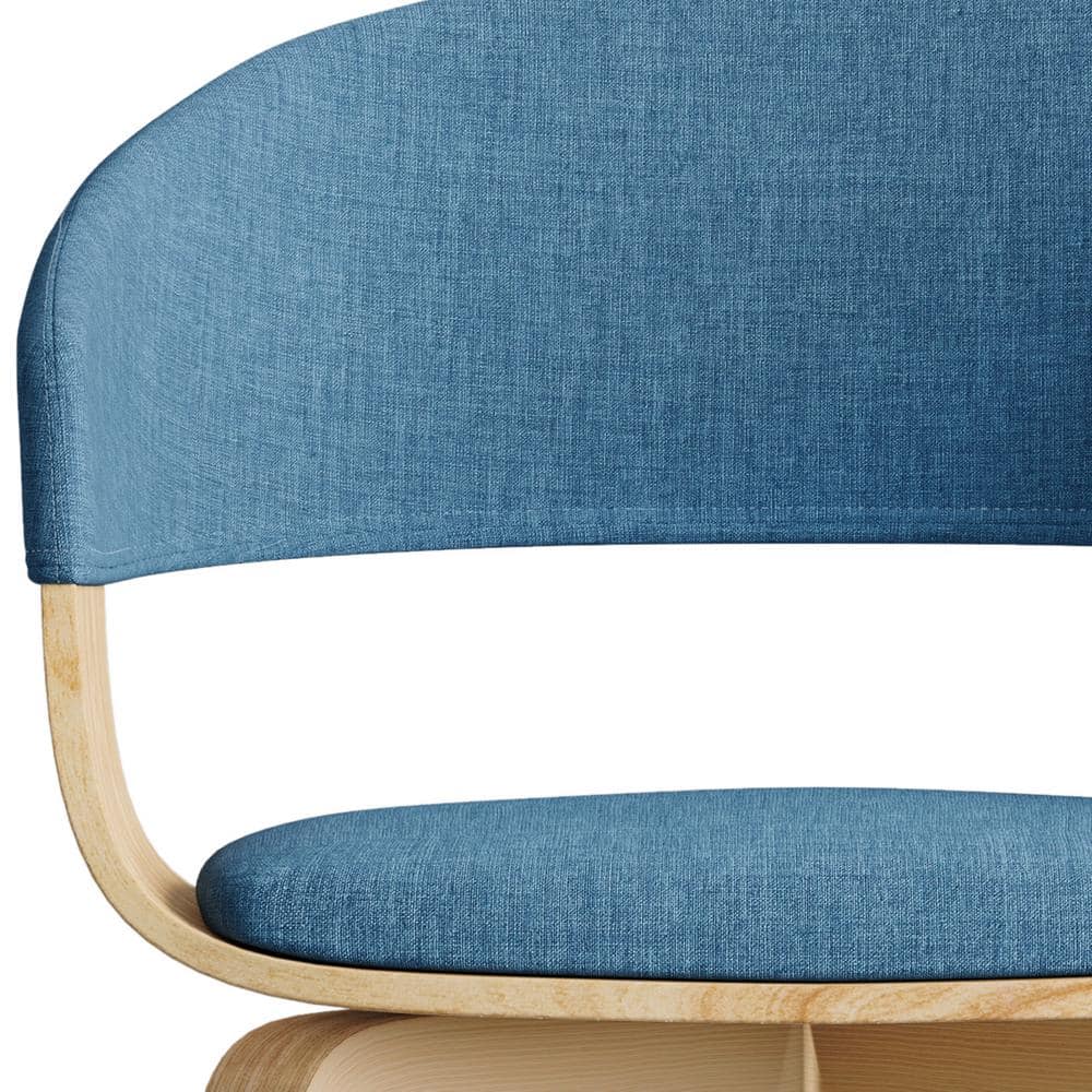 Blue Linen Upholstered Side Chair with Natural Oak Frame
