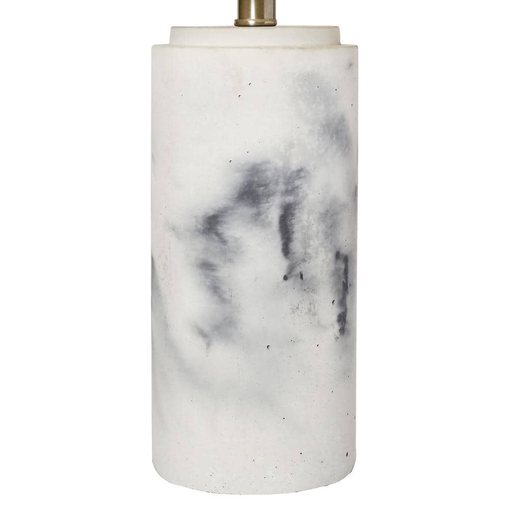White Marbleized Cylinder Nightstand Lamp with Fabric Shade