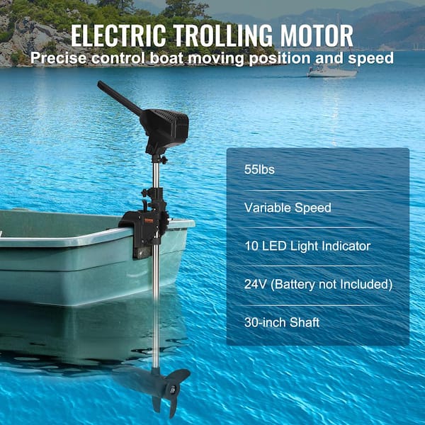 VEVOR Electric Trolling Motor 55lb Thrust Transom Mounted 24-Volt Boat Motor Variable Speed 10 LED Indicator for Kayak SDZXKTD55IB30YPN2V0