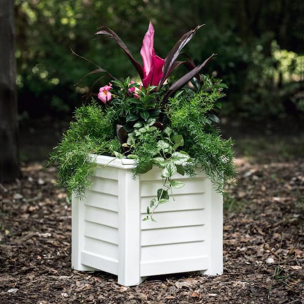 Lakeland 16 in. Square Self-Watering White Polyethylene Planter
