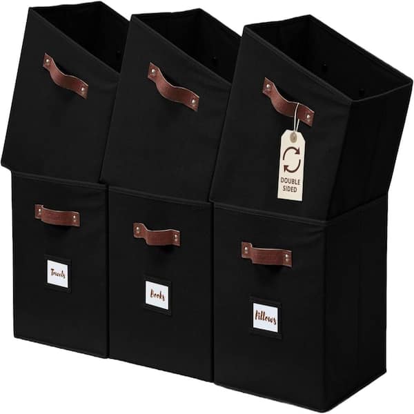 11 in. H x 10.5 in. W x 10.5 in. D Black Fabric Cube Storage Bin with Labels, Pack of 6